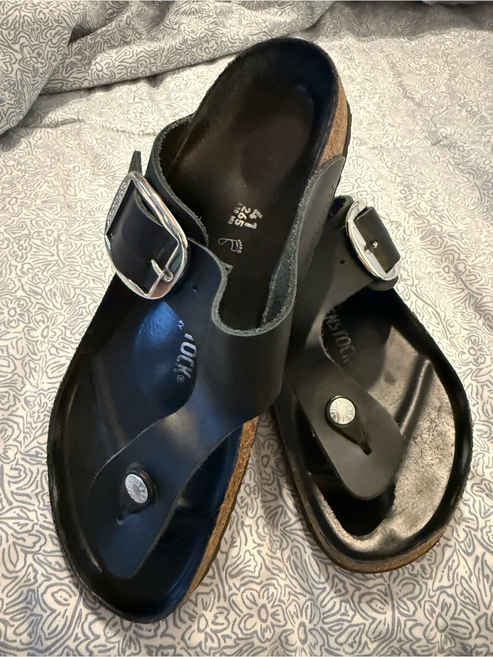 Birkenstock Black Leather Big Buckle Sandals - Size 41